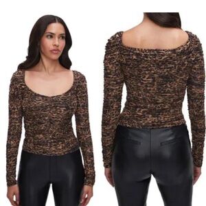 NWOT Good American ruched mesh leopard top